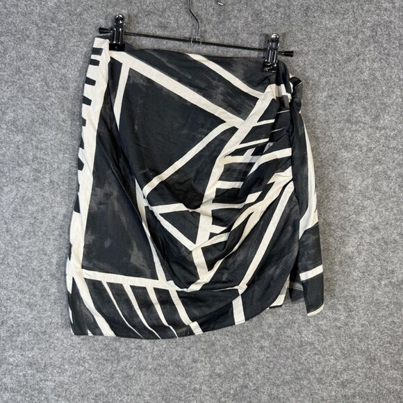 Zara Ruched Mini Skirt Dark Gray Black White Striped Pattern Women's Size M - Picture 3 of 9